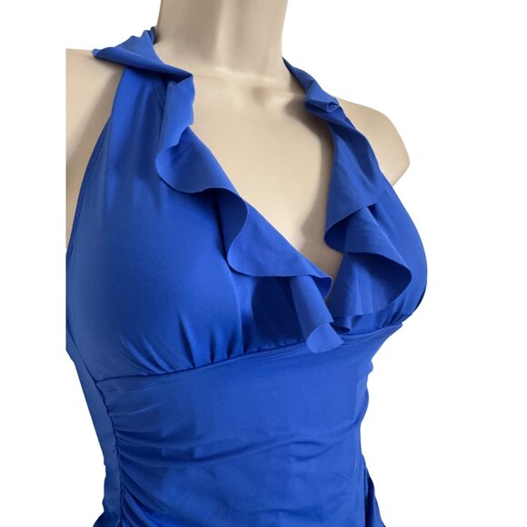 Ralph Lauren Tankini Swim Size 6 Halter Top Print Bottom NWT Blue Ruffle Print B - Picture 5 of 12
